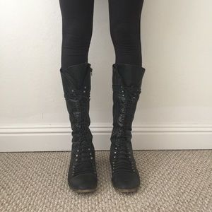 Steve Madden Tall Lace Up Boots W/Side Zipper